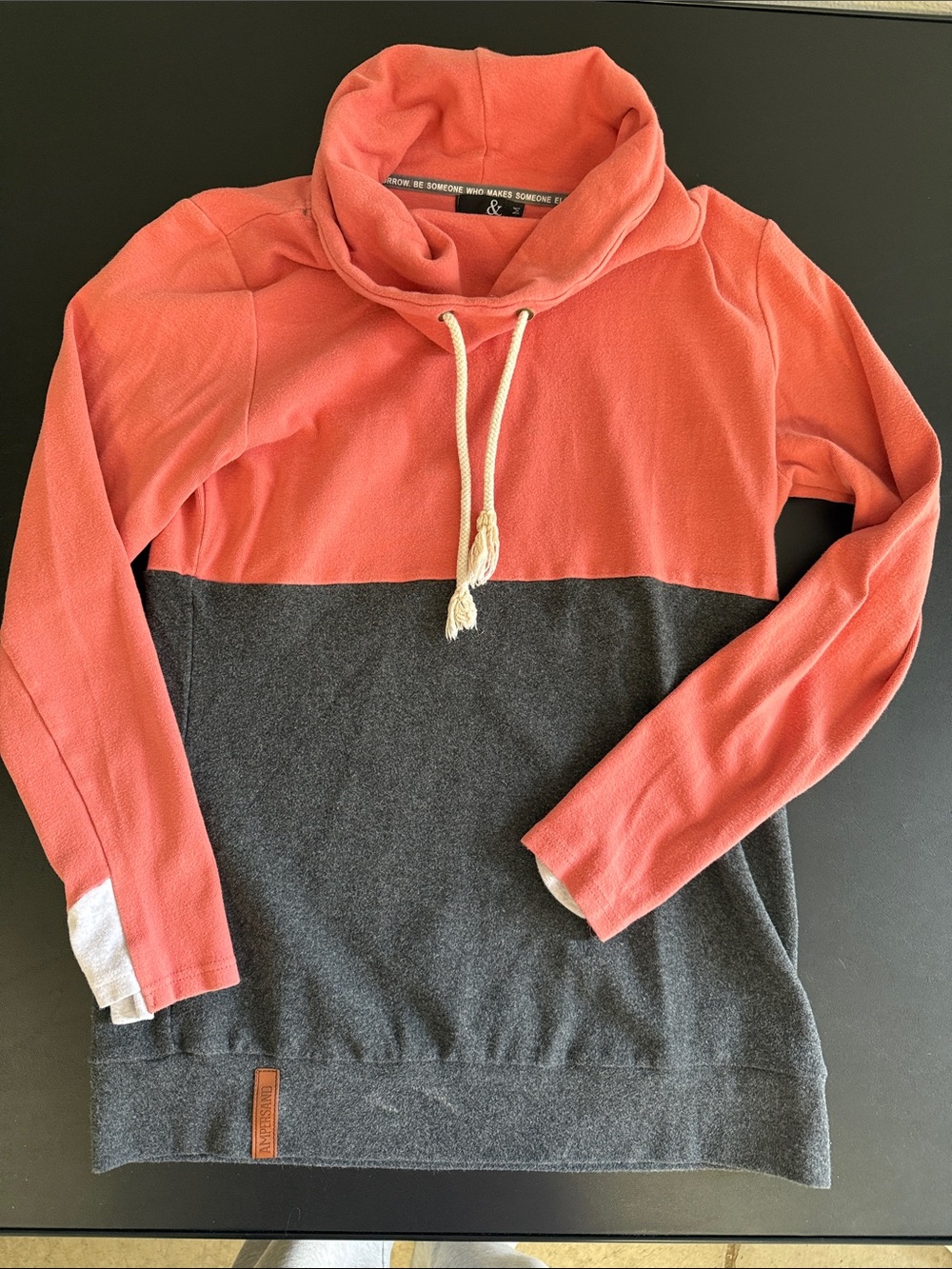 Coral and Charcoal Colorblock Funnel Neck Sweatshirt